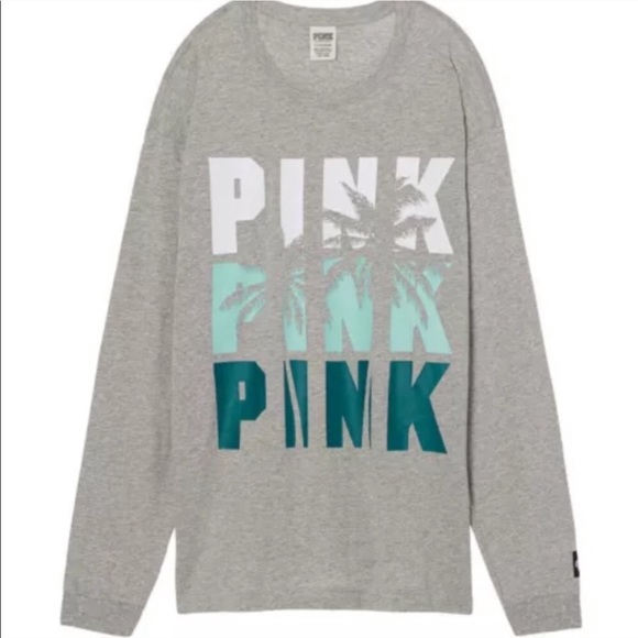 PINK Victoria's Secret Tops - Grey Palm Tree VS PINK campus long sleeve tee